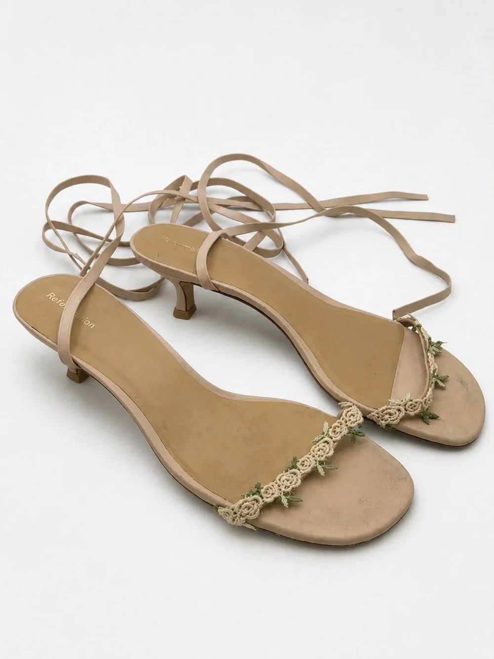 Reformation Carina Tan Rose Lace-Up Sandals - Picture 2 of 6